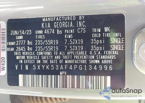 2023 Kia Sportage Sx-Prestige z USA, uszkodzony, nr VIN 5XYK53AF4PG134996